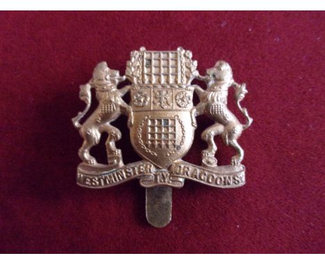 Westminster (Yeomanry) Dragoons WWI Cap Badge (Brass), slider and made J.R. Gaunt. K&amp;K: 1485