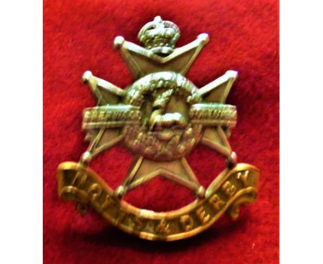 The Sherwood Foresters (Derbyshire Regiment) WWI Forage Cap Badge (Bi-metal), two lugs. K&amp;K: 662.