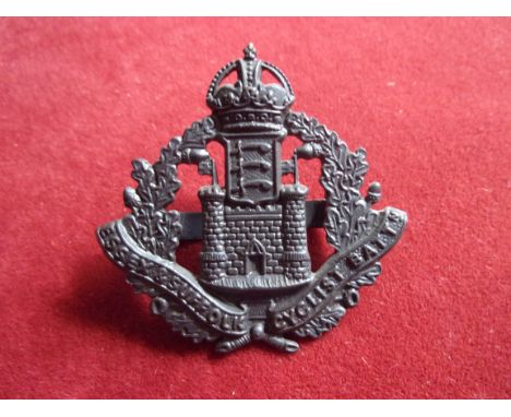 The Essex and Suffolk Cyclist Battalion Officers WWI Cap Badge (Blackened-brass), tab fitting. K&amp;K: 1868