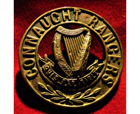Connaught Rangers Other Ranks Helmet Plate issued between 1881-1914, (Gilding-metal), two lugs, this variant with a different