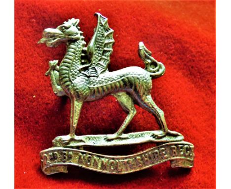 Monmouthshire Regiment 2nd Battalion Territorial Officers Forage Cap Badge (Silver), two lugs, worn 1908. K&amp;K: 1777