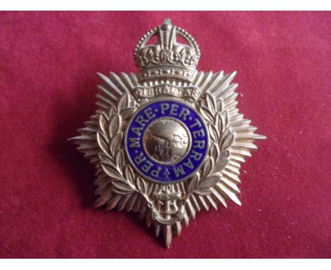 Royal Marines Light Infantry 1905 issue Sergeants Helmet plate (Gilding-metal, enamel), two lugs. K&amp;K: 1100