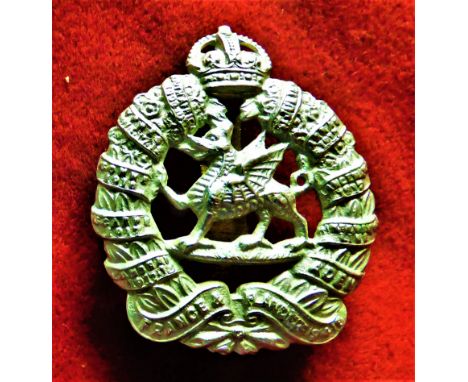 Monmouthshire Regiment 1st Battalion Territorial Forage Cap Badge (White-metal), two lugs, worn 1922-. K&amp;K: 1770
