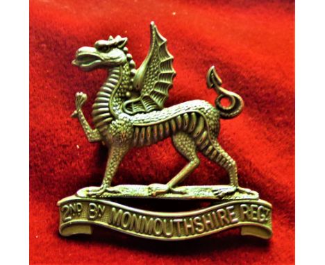 Monmouthshire Regiment 2nd Battalion Territorial Officers Forage Cap Badge (White-metal), two lugs, worn 1908. K&amp;K: 1777