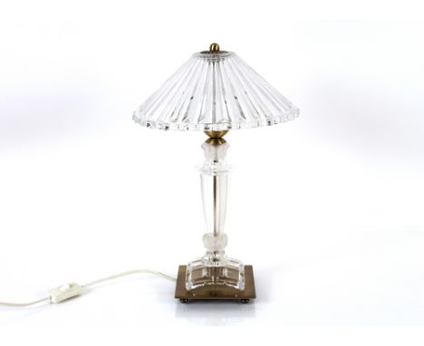 An Art Deco design moulded glass table lamp and shade on metal ware base, 46cm high