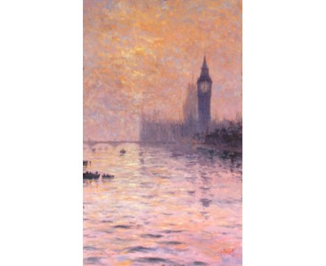 After Monet, study of the Thames and The Houses of Parliament, initialled C.G.K. unframed oil, 86cm x 51cm 