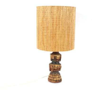 A Bernard Rooke type table lamp, with wicker work shade, 60cm high overall