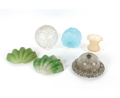 Various Art Deco light fittings and glass shades 