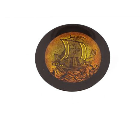 A Poole pottery large size "Aegean" pattern circular charger with Crusader ship decoration 