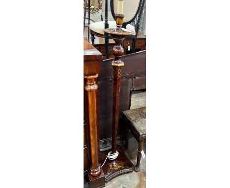 An early 20th century chinoiserie lacquered faux tortoiseshell standard lamp, height 150cm