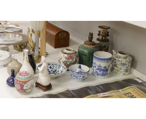 A group of Chinese porcelain vases, jars, bowls, etc, tallest item 25cms high