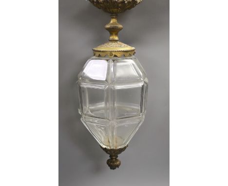 A gilt brass and panel cut glass hall lantern, 50cms