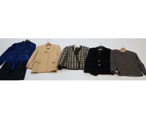 A group of assorted designer clothes, two Escarda jackets, one Aquascutum blazer, one Salvatore Ferragamo jacket (all UK size