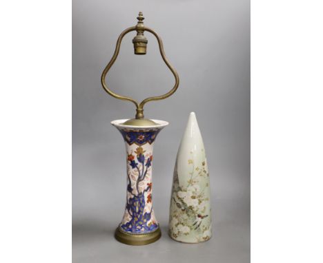 A Meissen Imari lamp base and a kutani conical shaped wall pocket