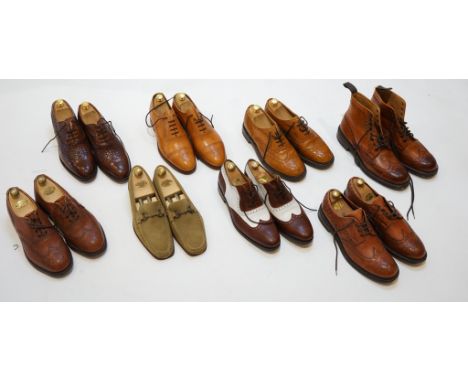Eight pairs of gentleman's Dicker &amp; Son shoes; all size 8.5 (42.5) tan broguestan broguestan brogue bootslight tan brogue