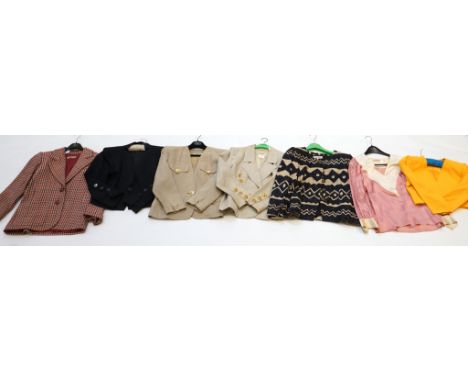 Six Yves Saint Laurent Rive Gauche vintage jackets and a blouse, all size IT 42 A Saint Laurent dark red, cream and black dog