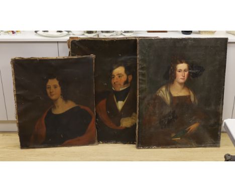 Early 19th century English School, pair of oils on canvas, Portraits of a lady and gentleman of the Leadbeater family, labels