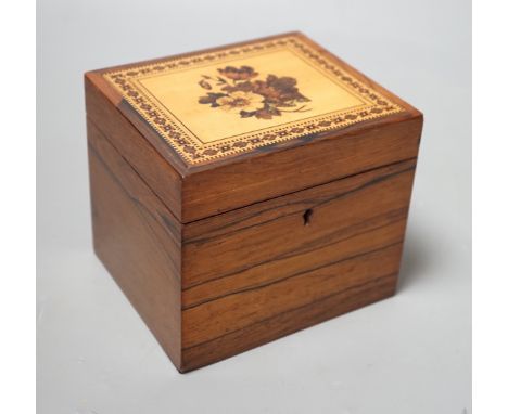 A Tunbridge ware rosewood tea caddy, late 19th century, 10cm high