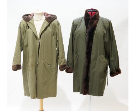 Two ladies Yves Saint Laurent coats, both rabbit fur lined, Italian size 42 &amp; 34 One fur lined coat made from dark green 