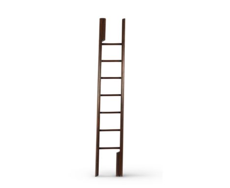 A mahogany folding library ladderIn the manner of TaylorThe pole enclosing eight steps, with a brass catch, 33cm wide x 72cm 