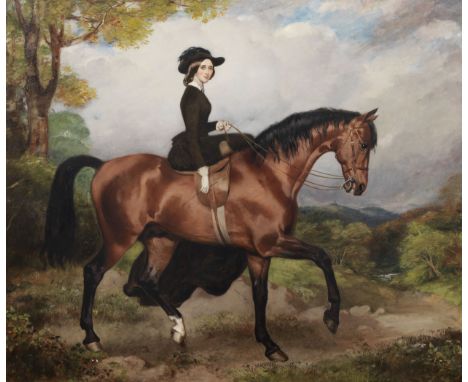 William Osborne, RHA (Irish, 1823-1901)Equestrian portrait of Sarah Conolly of Castletown, mounted side saddle on a light bay