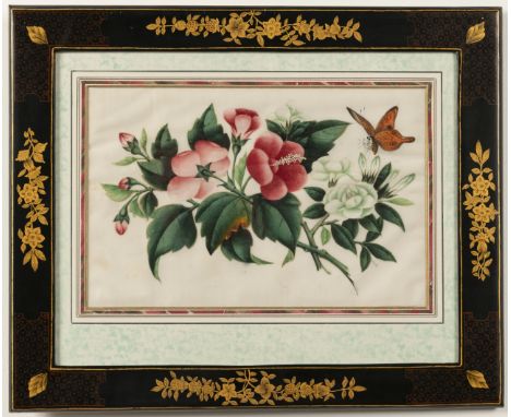 Chinese School, 19th CenturyStudies of flowers including peonies and camellias and butterflies in flightA set of twelve withi