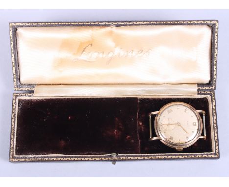 A 1940s 9ct gold cased Longines wristwatch with manual wind mechanical movement, champagne dial with baton numerals and subsi