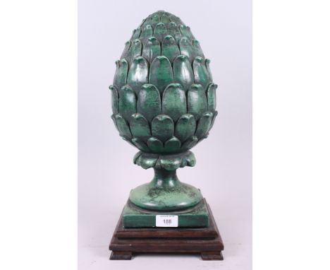 A composition lamp base, in the form of a stylized pineapple, on a step square base (not wired)