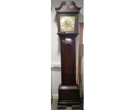 A late 18th century Irish mahogany long case clock, eight-day striking movement, brass dial, seconds register and date window