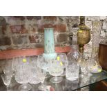 A Bohemian cut glass and gilt decorated vase, 13 1/2" high, a similar oversized goblet and cover,