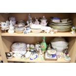 A Royal Copenhagen model of a bird, 2 1/4" high, other porcelain figures, china flower displays,