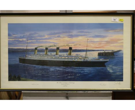 Simon Fisher: a limited edition print, "The Titanic arriving at Cherbourg", 16/850, in Hogarth frame, a Robert Taylor print o