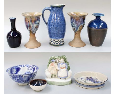 A Quantity of Studio Pottery, including a Rye Pottery group, sponge decorated bowl signed Russell, crackle glazed vase etc (o