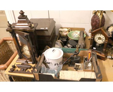A Columboia "Grafonola" Gramaphone, in oak case, together with a Vienna type wall clock, American mantel clock, pair of geode