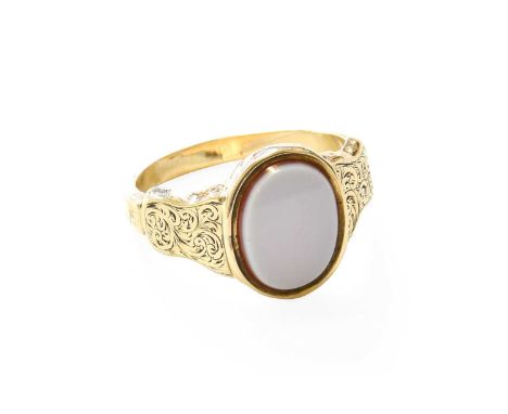 A Hardstone Signet Ring, unmarked, finger size T1/2Gross weight 3.7 grams.