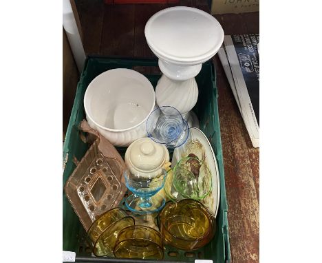 A large box of assorted collectables including planter and stand.  shipping unavailable 