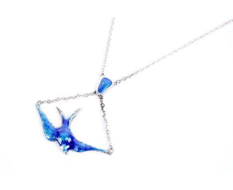 An Edwardian silver and enamel swift pattern pendant, by Charles Horner, Chester 1910, with enamel suspender, on cable link c