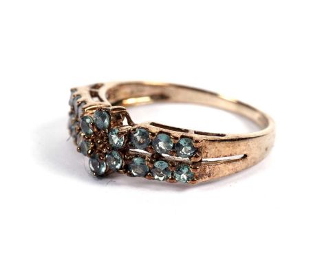 A green stone (probably spinel) dress ring, in 9ct yellow gold mount and shank, ring size N, 2.5g gross.