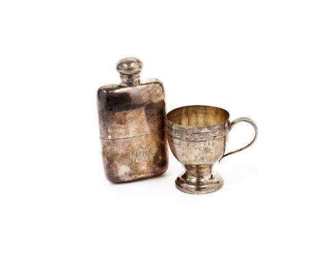 A George V silver christening cup by Docker &amp; Burn Ltd, Birmingham, 1930, of footed design; and a hip flask by Brooke and