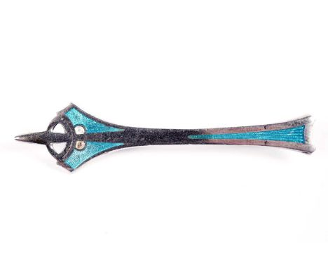 An Arts and Crafts silver and enamel brooch, of elongated form, by Charles Horner, Chester 1912.