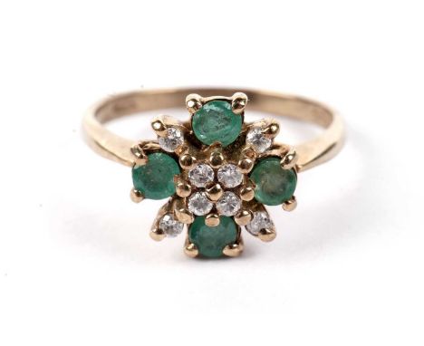 An emerald and diamond dress ring, in 9ct white gold mount and shank, ring size J, 2.3g gross.