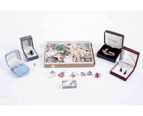 A selection of gold, silver and costume jewellery, including: a pair of cameo earrings, in yellow gold mounts, hallmarked ind