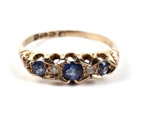 An Edwardian sapphire and diamond ring, in 18ct gold mount and shank, hallmarked Chester 1902, ring size N, 2.4g gross.