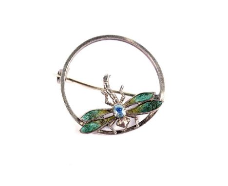 A silver and enamel Arts and Crafts brooch, by Charles Horner, stamped "Sterling", of dragonfly design.