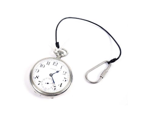 A Zenith Grand Prix Paris 1900 'metal blanc' cased pocket watch, the white Roman dial with subsidiary seconds dial, 67mm high