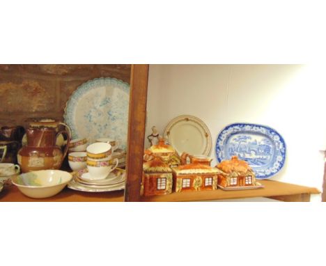 A collection of 19th century and other ceramics including a Victorian Copeland cabaret type tray with turquoise printed flora