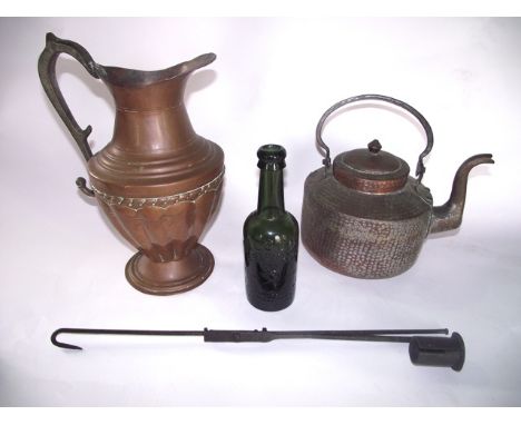 A simple ironwork rush light with hooked step and sprung adjustable stems supporting a single candle well, adjusting from 47c