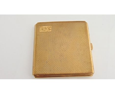 A 9ct gold cigarette case, Deakin & Francis Ltd, Birmingham, of square form, with engine-turned decoration and initialled, 97