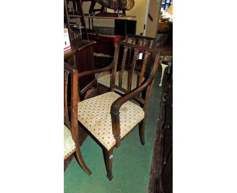 A set of eight (6&2) Edwardian mahogany Regency style dining chairs with fleur-de-lis splats, individual handworked tapestry 