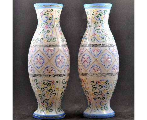 PAIR OF PALINE VASES OVERLAID WITH ENAMEL DECORATION 